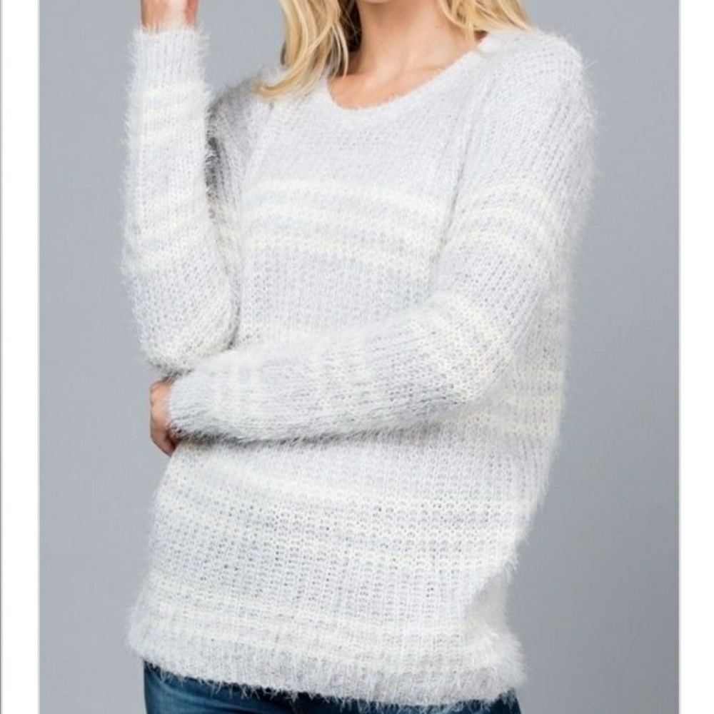 Last One❗️Grey Striped Eyelash Sweater